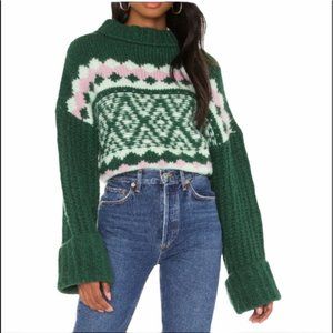 FREE PEOPLE Spearmint Pine Combo Cropped Sweater M